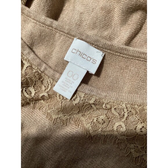 Chico’s Lace Neck Amina Pullover Sweater Beige Half Sleeves 00 XS - Picture 4 of 5